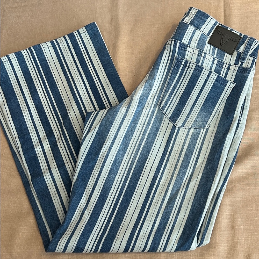 L&B Blue and Off-White Striped Bootcut jeans